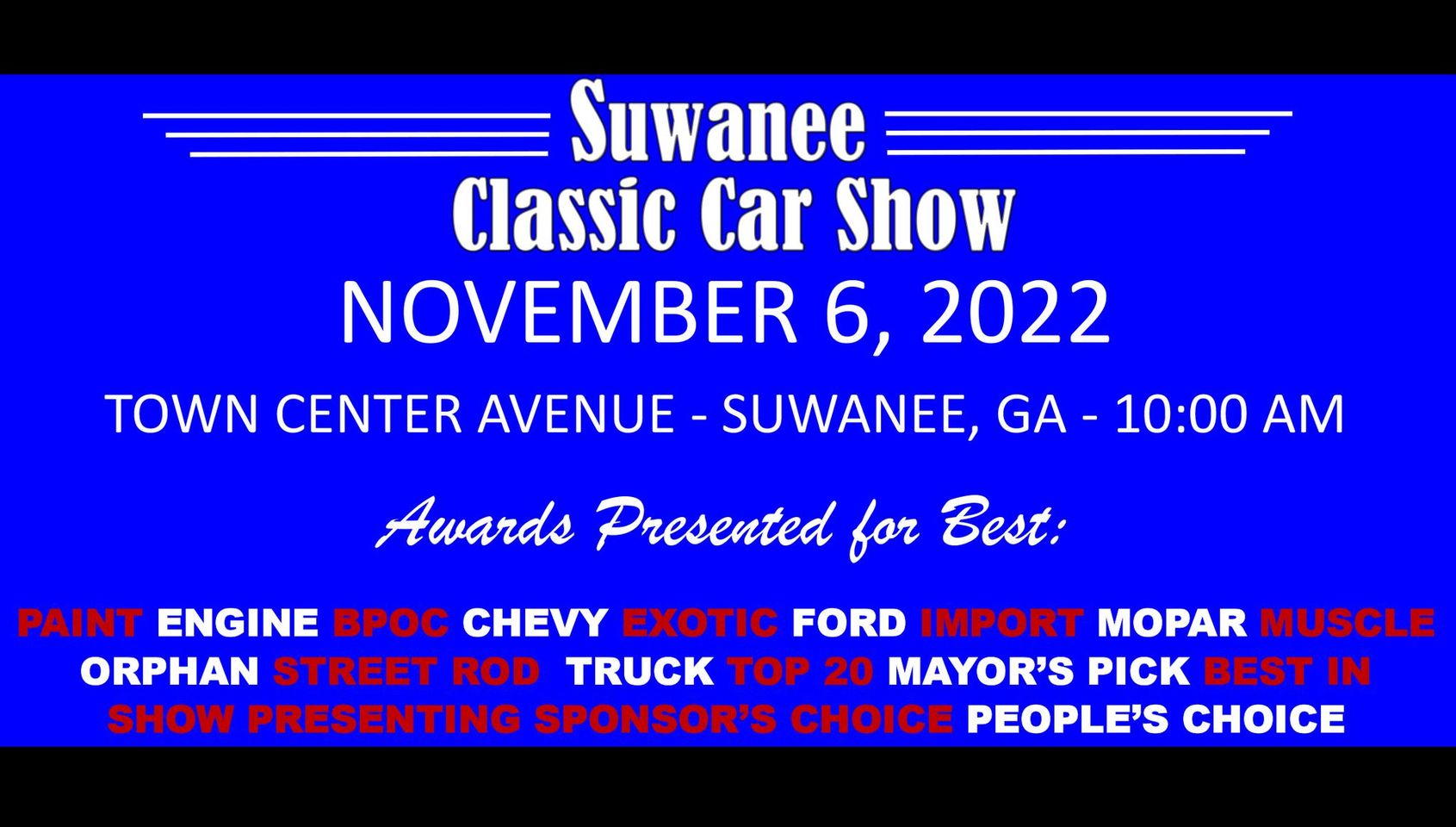 Suwanee Classic Car Show FREE Ready Set